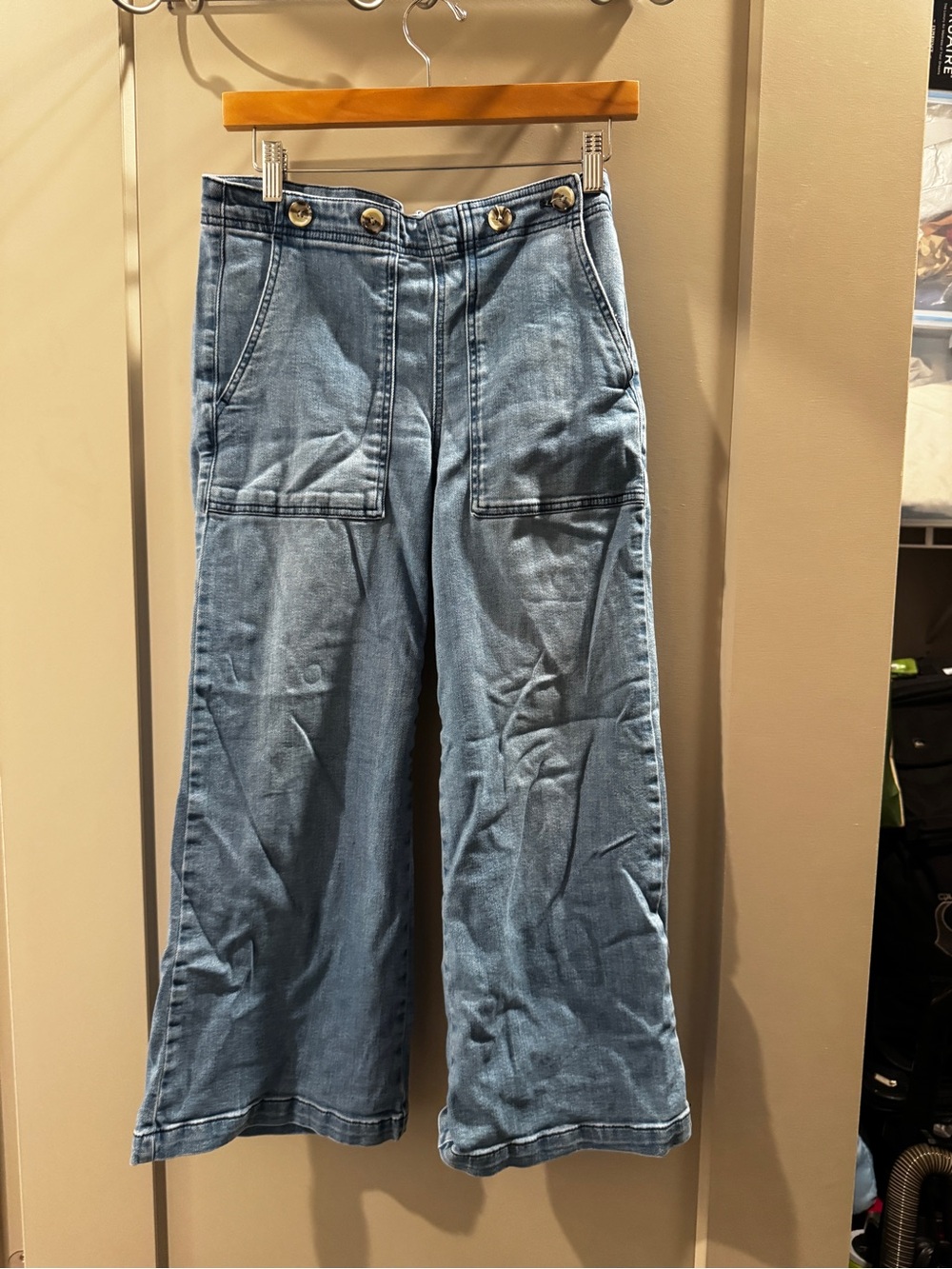 Pilcro Light Blue Wide-Leg High-Rise Jeans with Front Patch Pockets